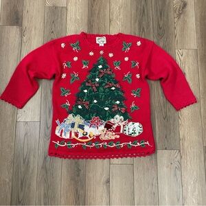 Vintage Heirloom Collectibles Christmas Knitted‎ Sweater Red